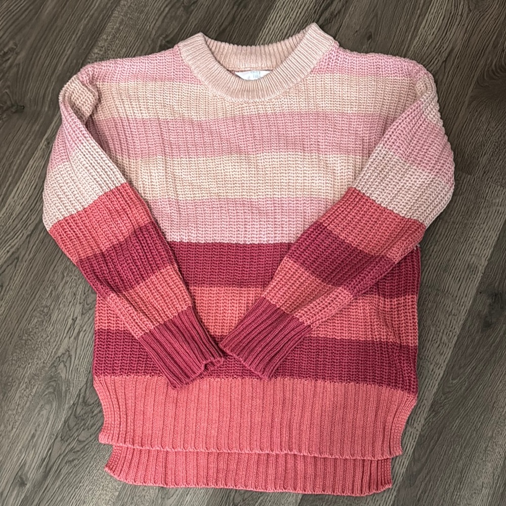 Time and Tru Pink Crew Neck Sweater with Ribbed Texture